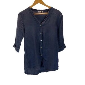 Casual Navy Button-Up Blouse